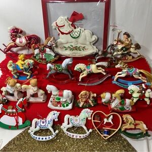 Vintage Lot of 20 Rocking Horse Christmas Ornaments Lenox 7-11 Porcelain 90s